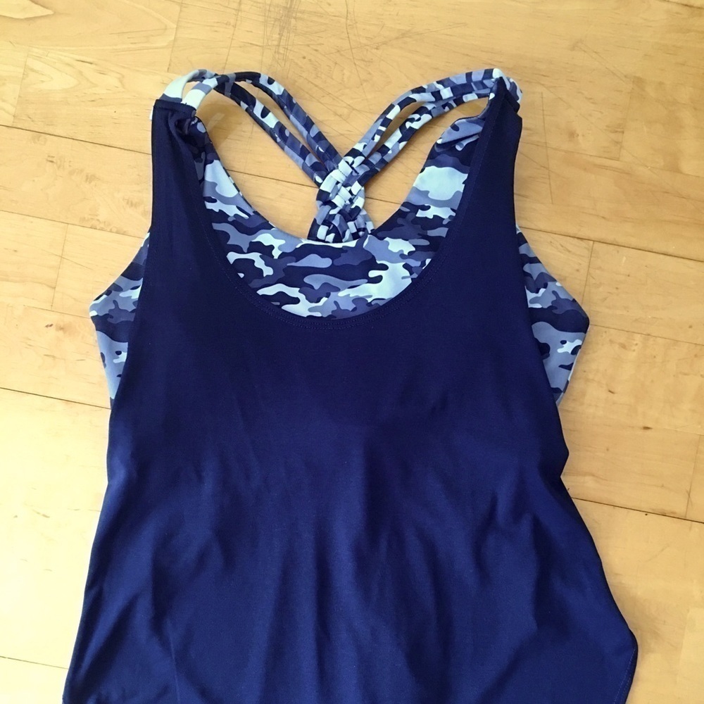 LAST CHANCE! Fabletics Layered Strappy Bra Tank, Navy Camo, Size XS